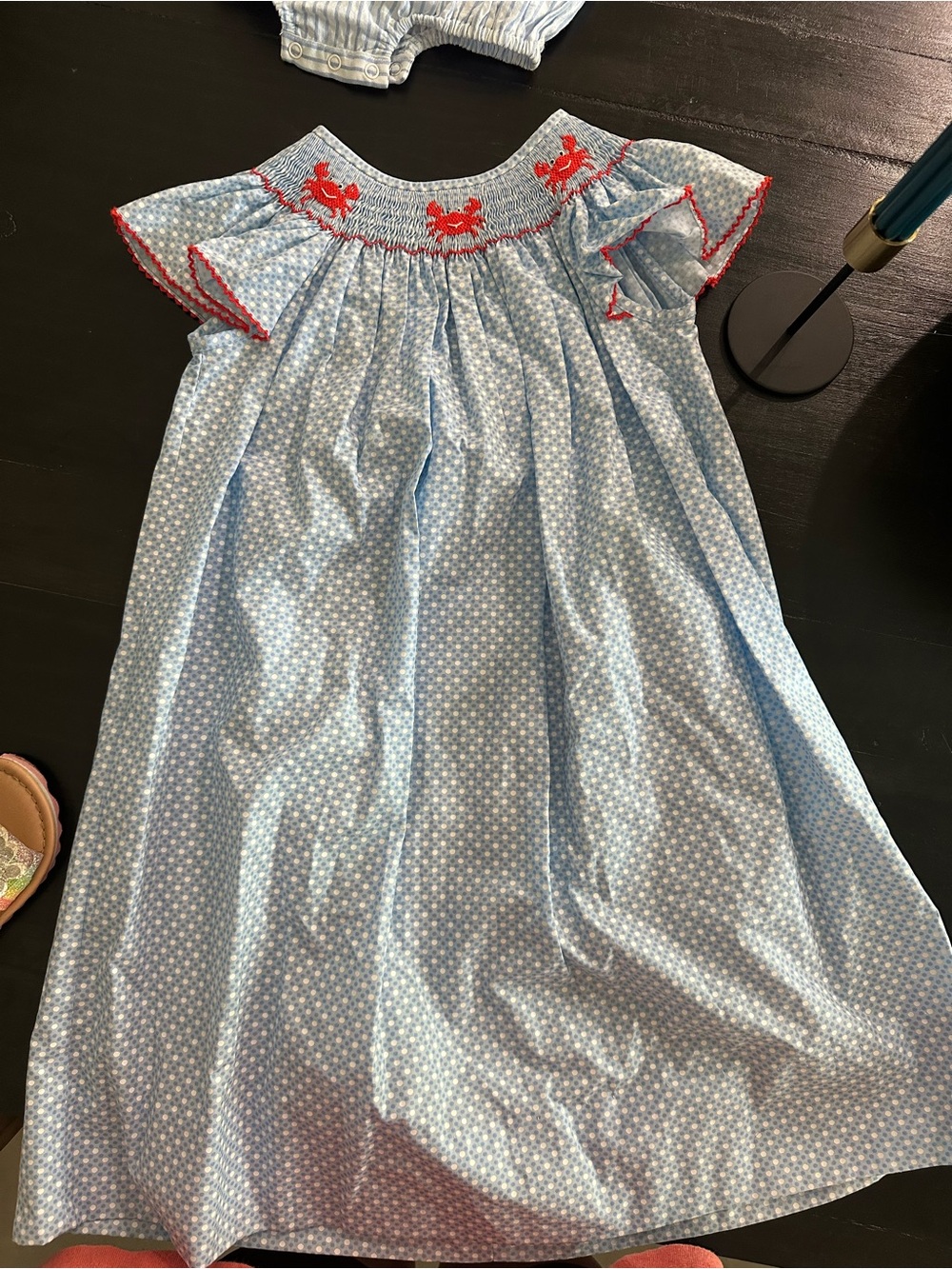 Edgehill Collection Light Blue Floral Nightgown with Red Embroidered Trim